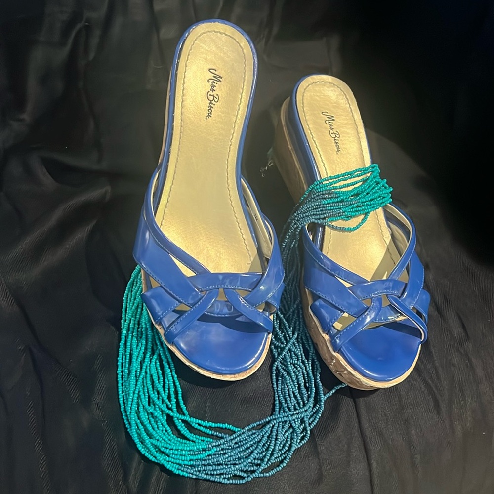 Blue Patent Leather Wedges